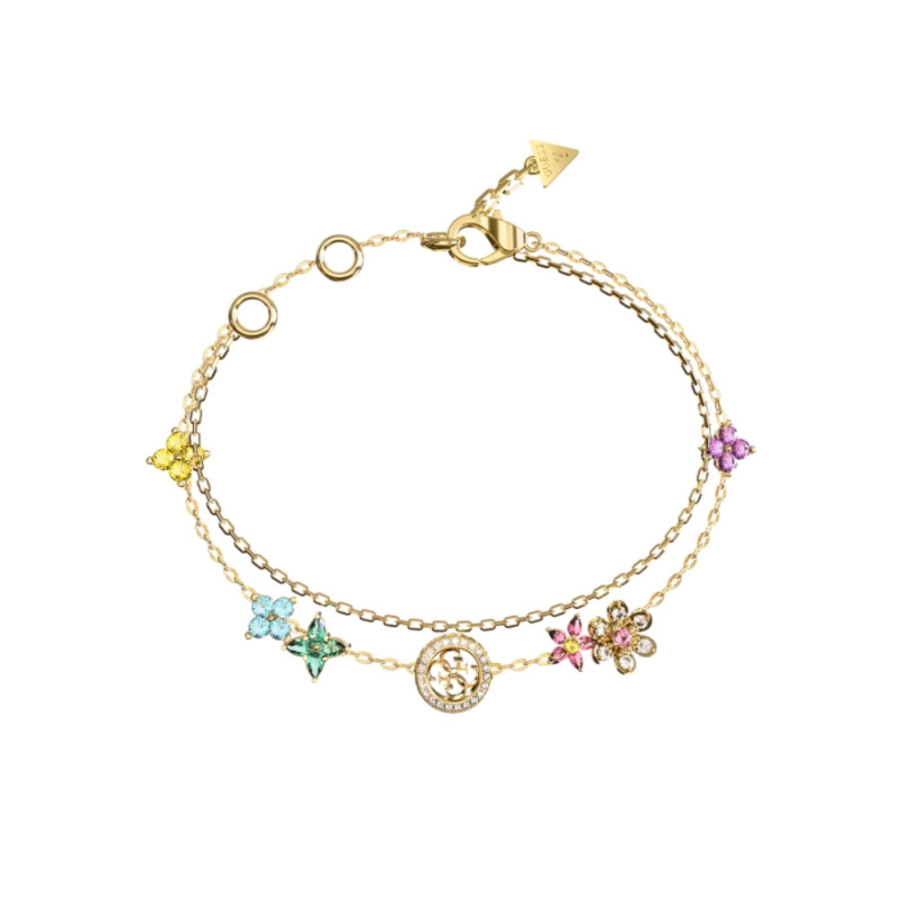 PULSEIRA GUESS FLOWER EM AÇO DOURADO COM ZIRCÓNIAS