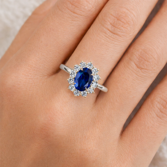 ANEL LADY-D JOALHARIA EM OURO BRANCO 18K COM SAFIRA E DIAMANTES LAB-GROWN