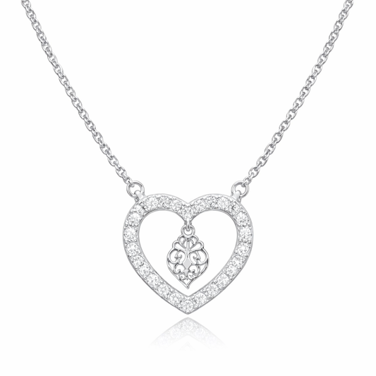 COLAR PRATA CORAÇÃO C/ PEDRAS BRANCAS CORAÇÃO DE  VIANA