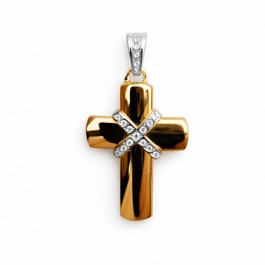 MEDALHA CRUZ EM OURO 19.2K COM ZIRCÔNIAS
