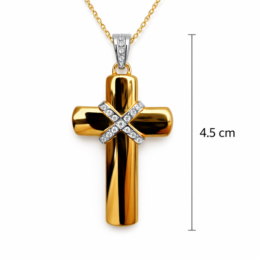 MEDALHA CRUZ EM OURO 19.2K COM ZIRCÔNIAS