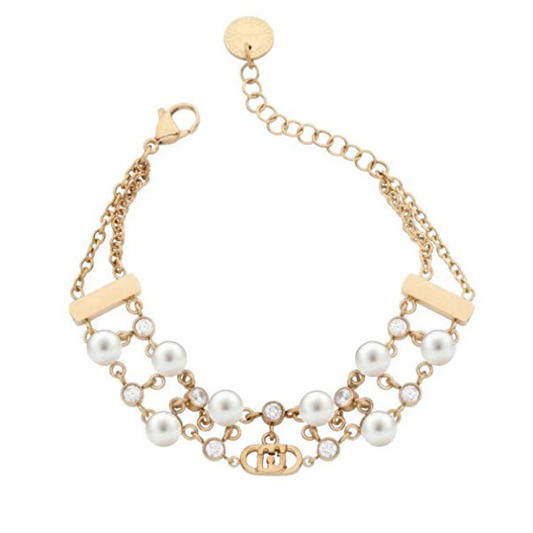 PULSEIRA LIU JO EM AÇO COM ZIRCÓNIAS E PÉROLAS