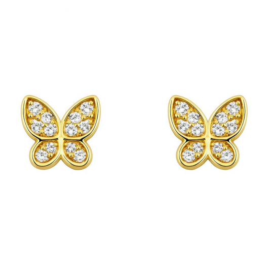 BRINCOS EM PRATA 925 COM ZIRCONIAS BORBOLETA DOURADA