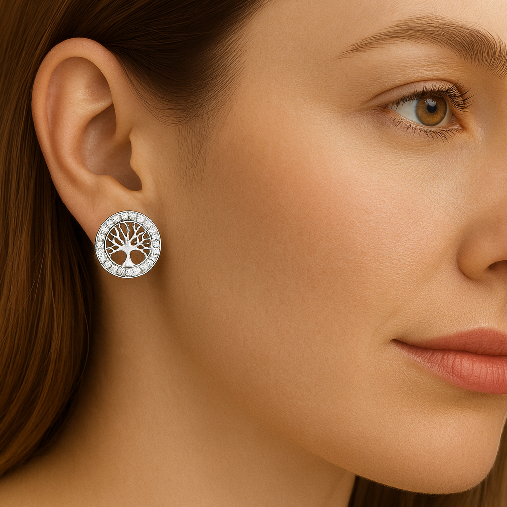 BRINCO ARVORE DA VIDA EM PRATA 925 COM ZIRCONIAS