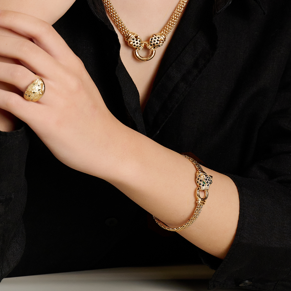 PULSEIRA ESCRAVA EUGÉNIO CAMPOS EM PRATA 925% DOURADA COM ZIRCÓNIAS