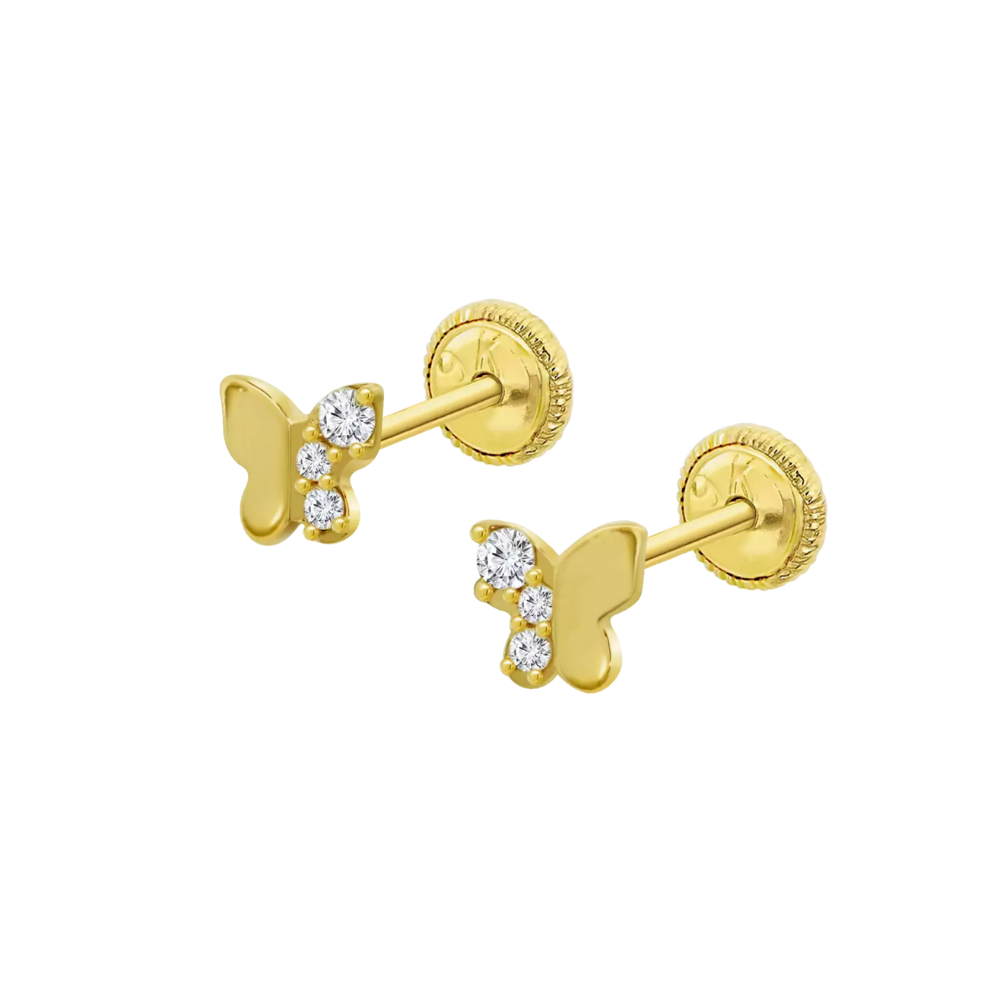 BRINCOS EM OURO 9K BORBOLETA COM ZIRCÓNIAS
