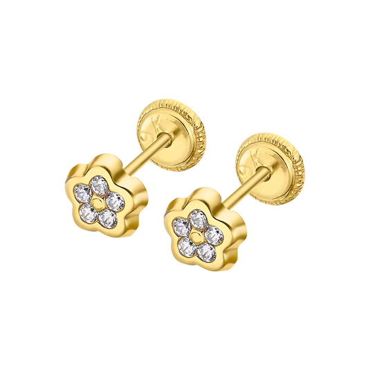 BRINCOS EM OURO 9K FLOR COM ZIRCÓNIAS