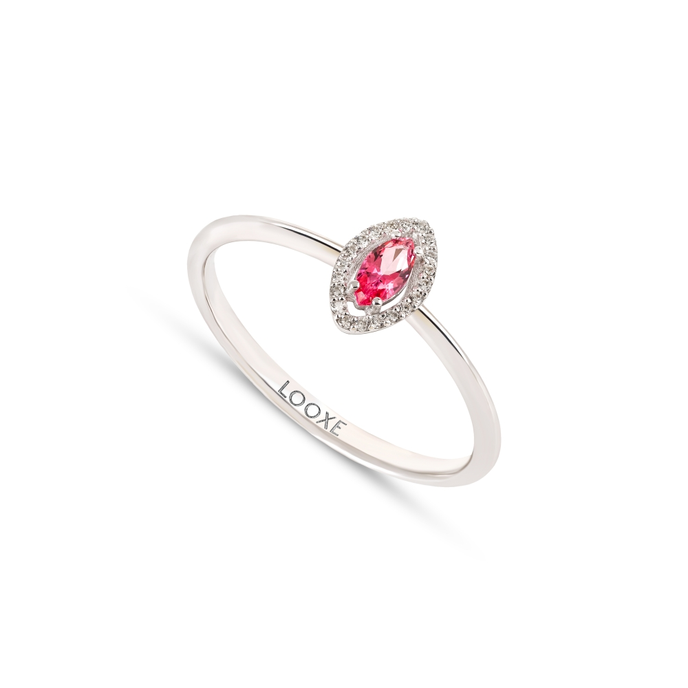 ANEL EM OURO 19,2K, COM DIAMANTES E TOPAZIO ROSA NATURAL