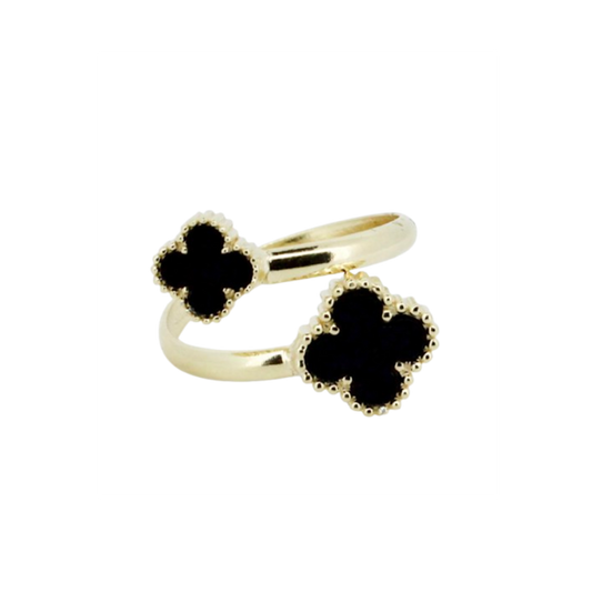 ANEL PRATA 925 DOURADO C/ PEDRAS PRETAS GOFREY