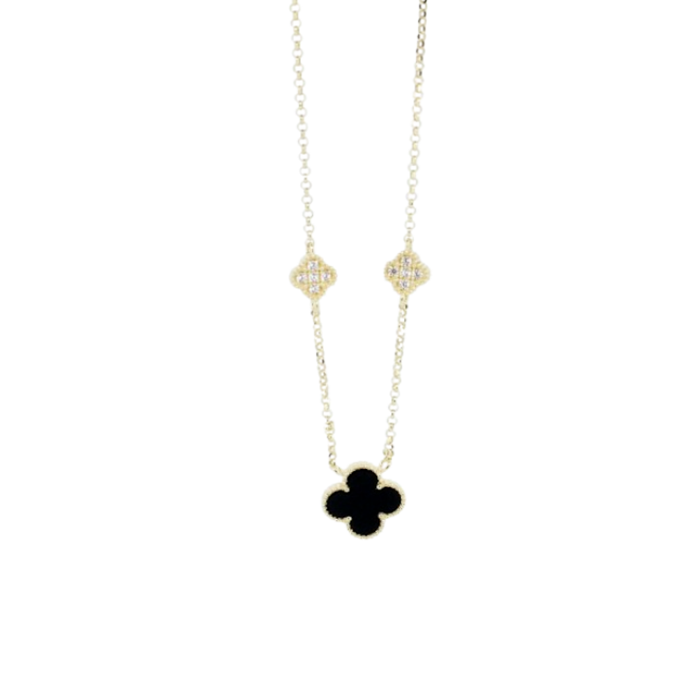 FIO EM PRATA 925 DOURADO COM PEDRAS PRETAS