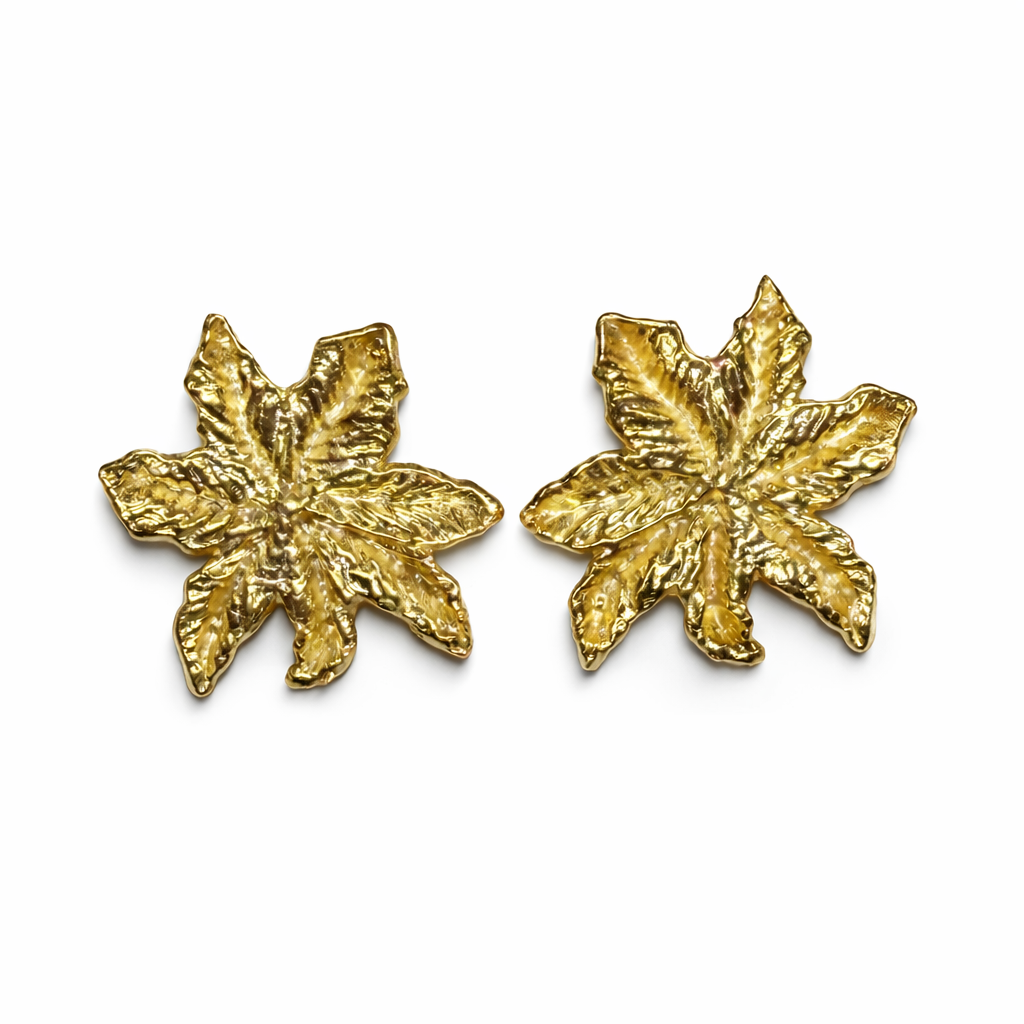 BRINCOS EM PRATA 925 DOURADA COM FOLHA