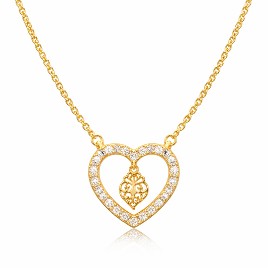 COLAR PRATA D. CORAÇÃO C/ PEDRAS BRANCAS CORAÇÃO DE VIANA