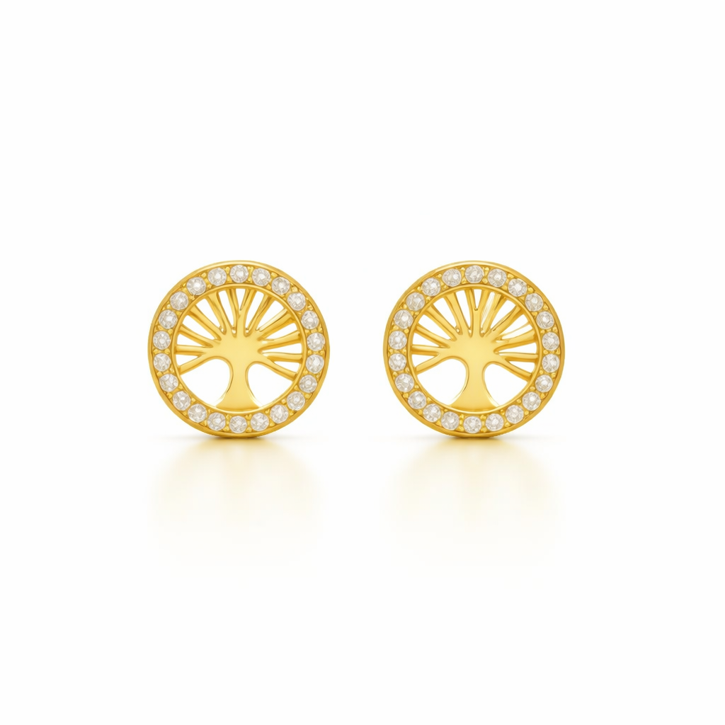 BRINCO ARVORE DA VIDA  EM PRATA DOURADA 925 COM ZIRCONIAS