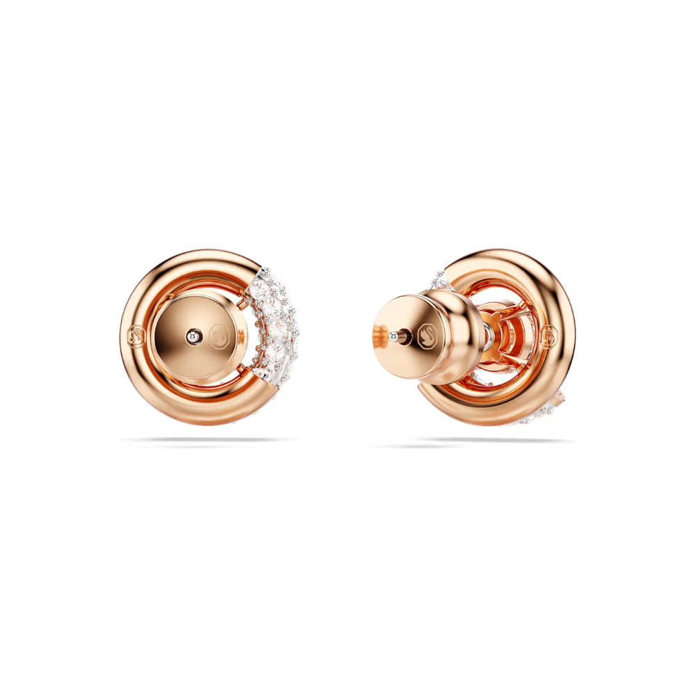 Brincos Swarovski stud Dextera, Lapidação redonda, Branco, Lacado a rosa dourado