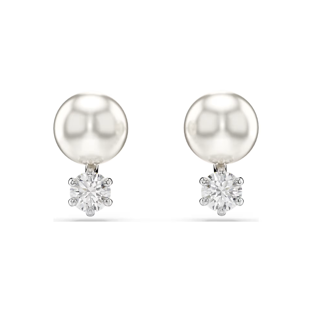 Brincos Swarovski stud Matrix, Crystal Pearl, Lapidação redonda, Branco, Lacado a ródio