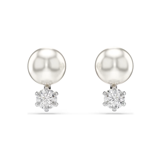 Brincos Swarovski stud Matrix, Crystal Pearl, Lapidação redonda, Branco, Lacado a ródio