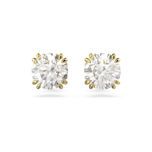 Brincos Swarovski stud Stilla, Lapidação redonda, Branco, Lacado a dourado