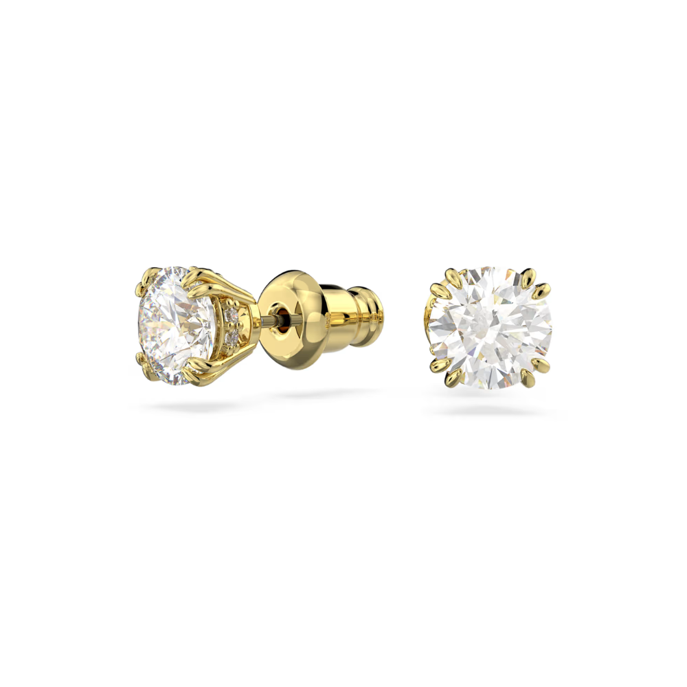 Brincos Swarovski stud Stilla, Lapidação redonda, Branco, Lacado a dourado