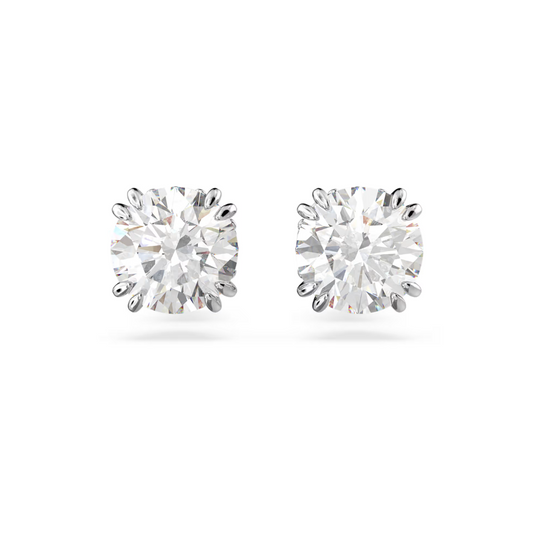 Brincos Swarovski stud Stilla, Lapidação redonda, Branco, Lacado a ródio