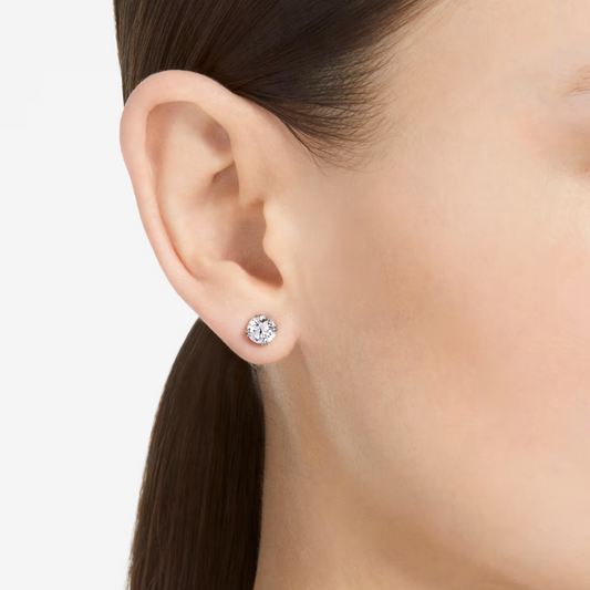 Brincos Swarovski stud Stilla, Lapidação redonda, Branco, Lacado a ródio