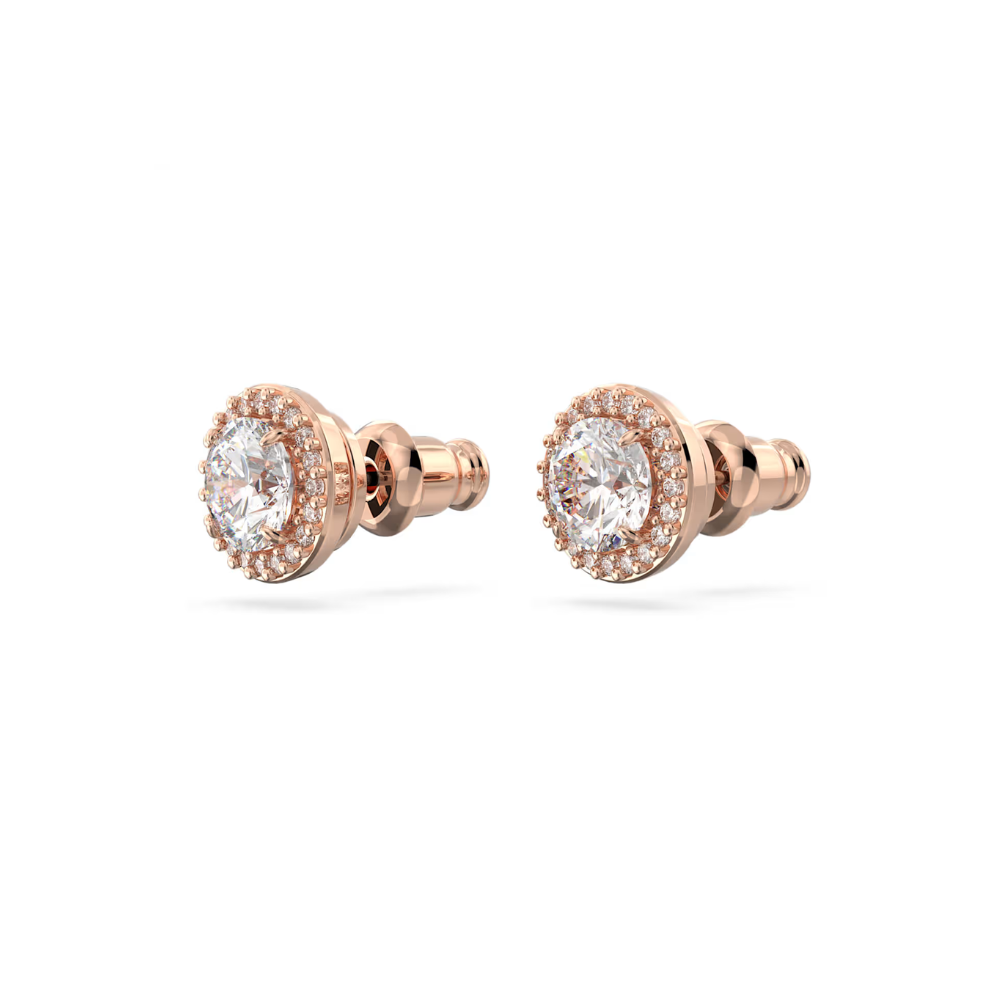 Brincos Swarovski stud Una Angelic, Lapidação redonda, Pavé, Branco, Lacado a rosa dourado