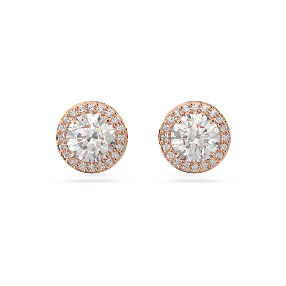 Brincos Swarovski stud Una Angelic, Lapidação redonda, Pavé, Branco, Lacado a rosa dourado