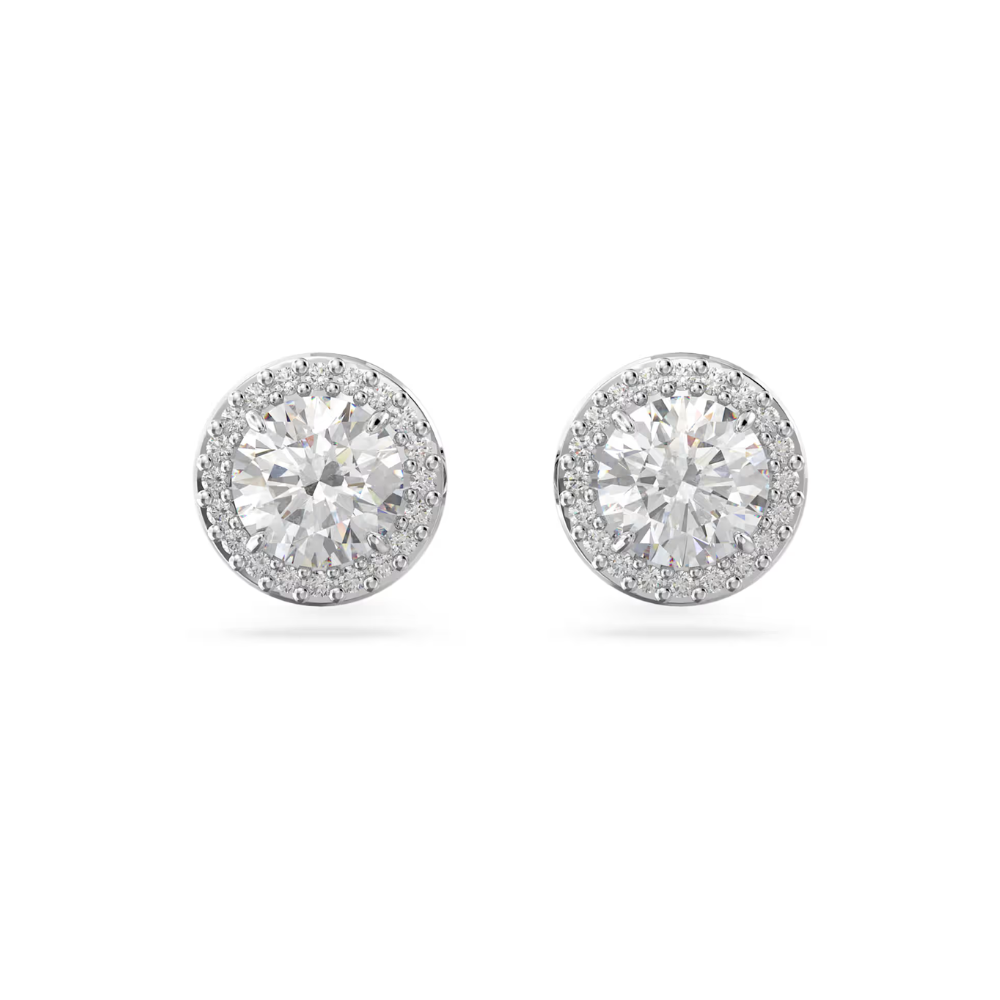 Brincos Swarovski stud Una Angelic, Lapidação redonda, Pavé, Branco, Lacado a ródio