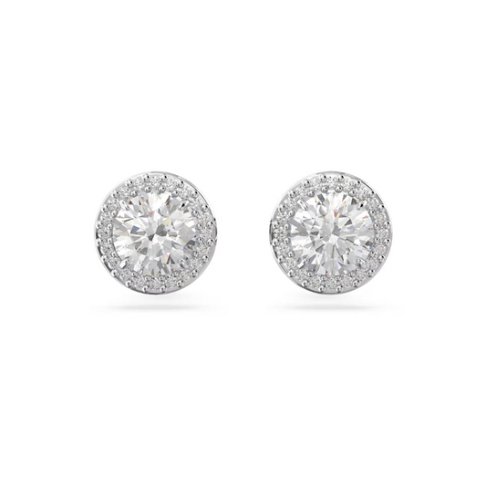 Brincos Swarovski stud Una Angelic, Lapidação redonda, Pavé, Branco, Lacado a ródio