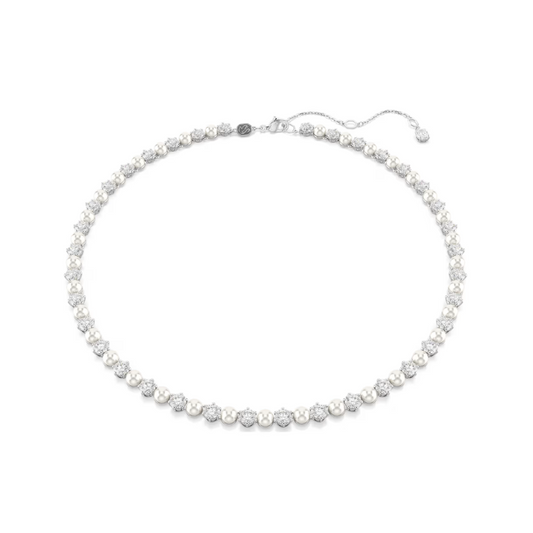 Colar Swarovski Tennis Matrix Crystal Pearl, Lapidação redonda, Branco, Lacado a ródio