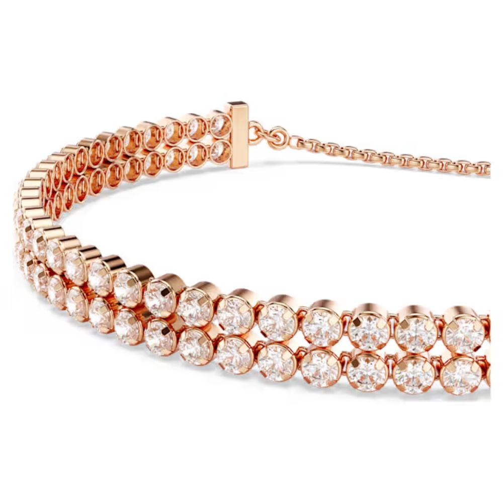 Pulseira Swarovski Tennis Matrix Lapidação redonda, Branca, Lacado a rosa dourado