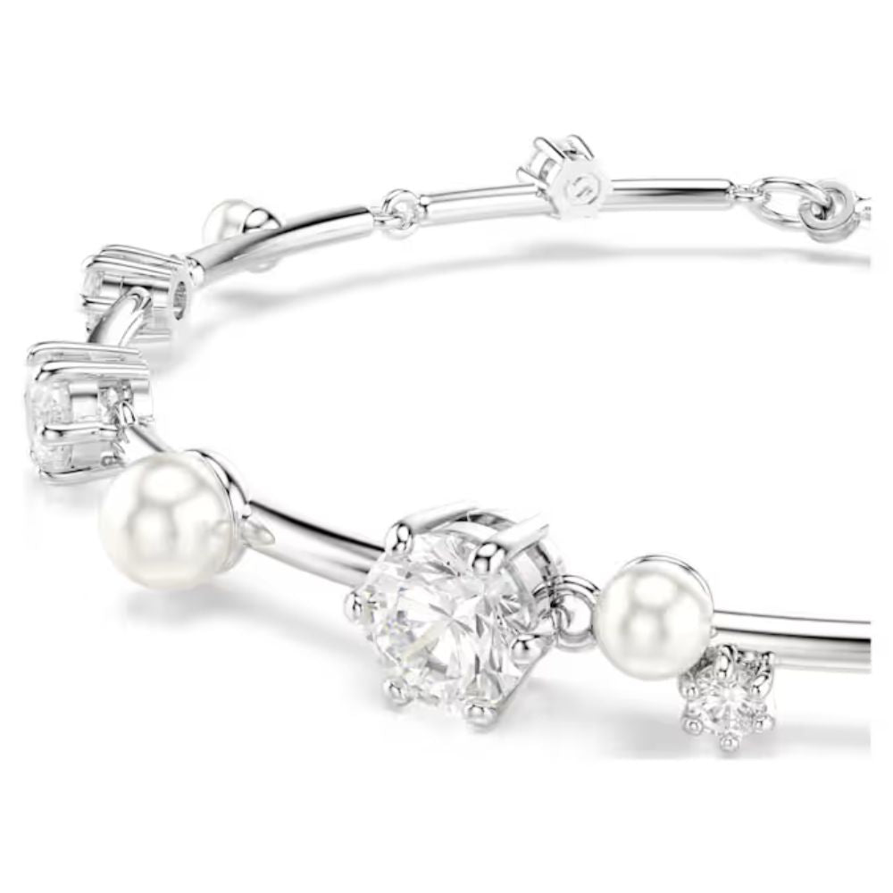 Pulseira Swarovski Tennis Constella Crystal Pearl, Lapidações redondas, Branca, Lacado a ródio