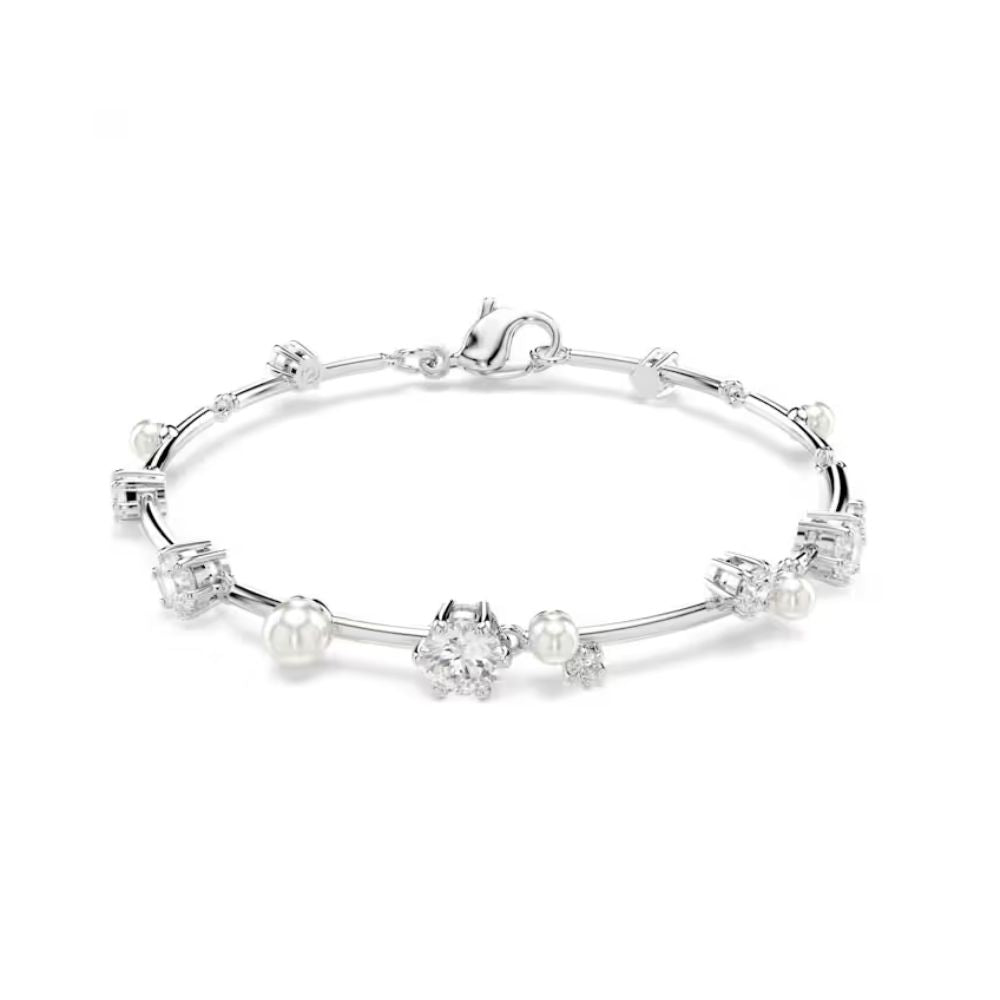 Pulseira Swarovski Tennis Constella Crystal Pearl, Lapidações redondas, Branca, Lacado a ródio