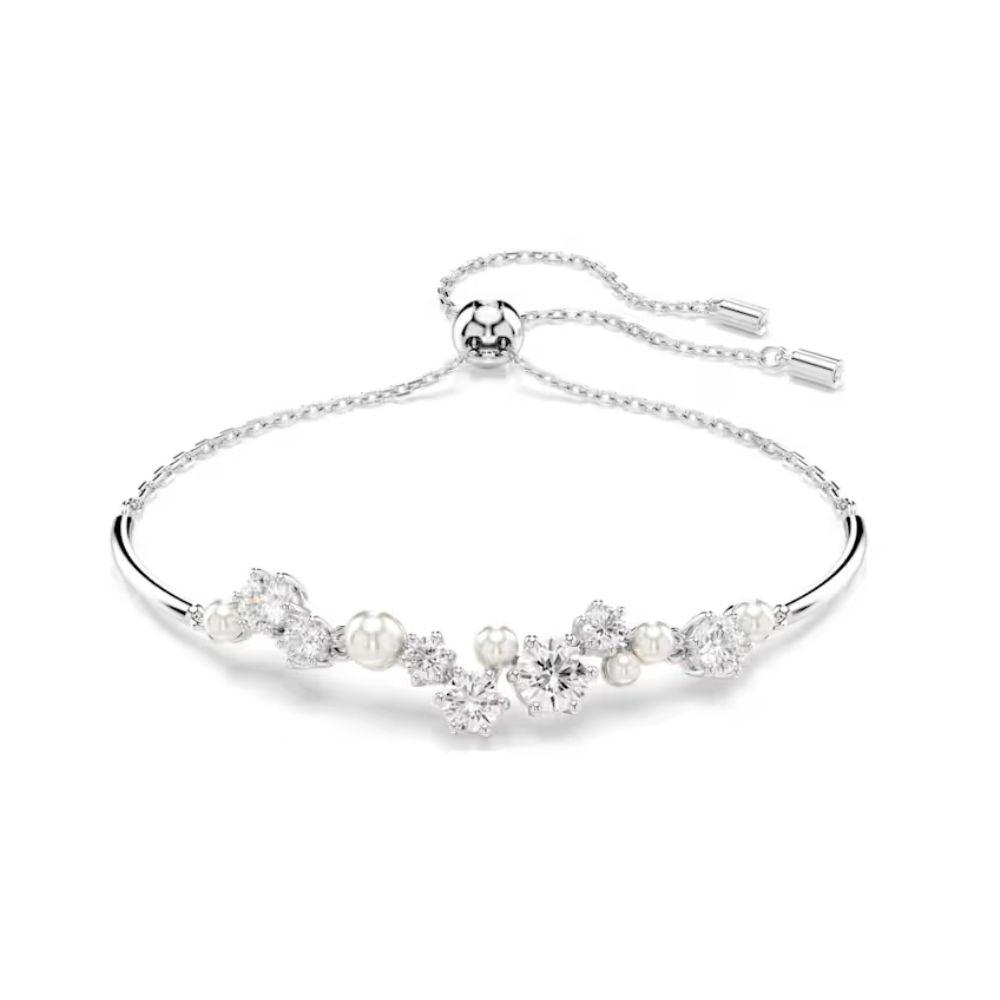 Pulseira Swarovski Constella Crystal Pearl, Lapidações redondas, Branca, Lacado a ródio