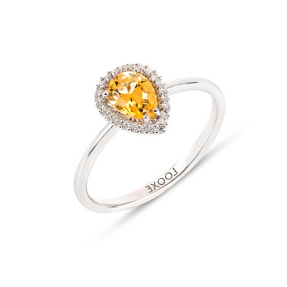 ANEL EM OURO 19,2K, COM DIAMANTES E TOPAZIO AMARELO