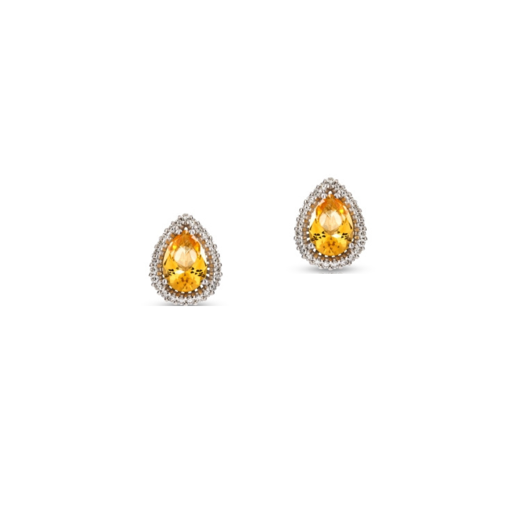 BRINCOS EM OURO 19,2K, COM DIAMANTES E TOPZAIO AMARELO