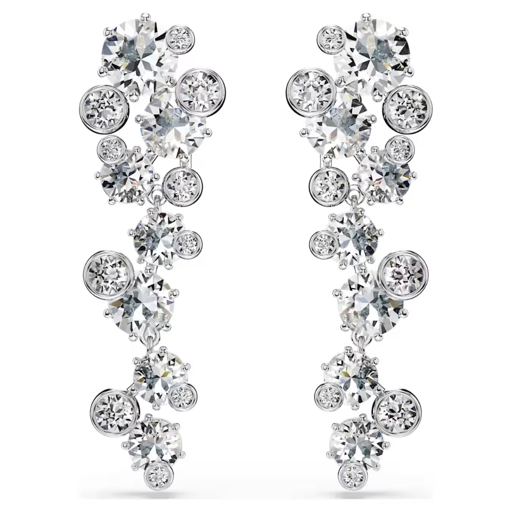 Brincos  Swarovski Constella drop earrings, Mixed cuts, White, Rhodium plated
