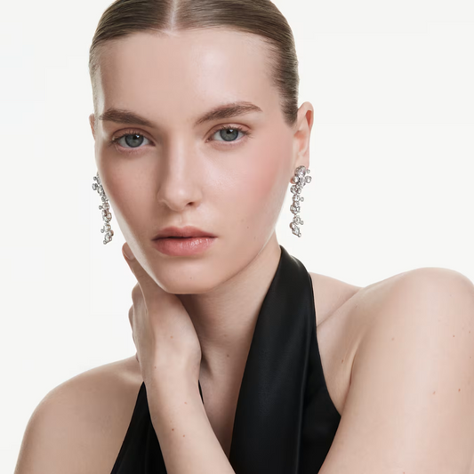 Brincos  Swarovski Constella drop earrings, Mixed cuts, White, Rhodium plated