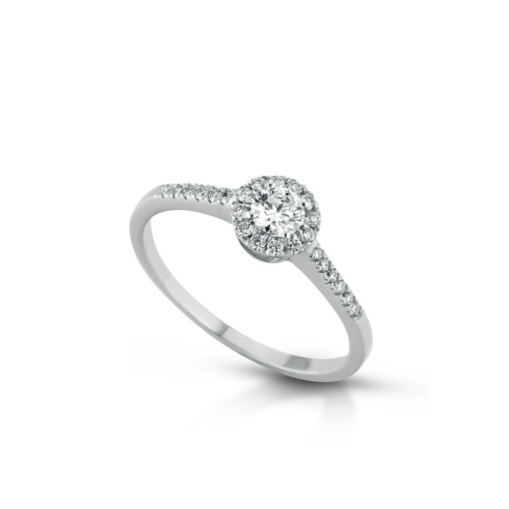 ANEL SOLITÁRIO EM OURO 18K COM DIAMANTES 0.14CT E  0.18CT