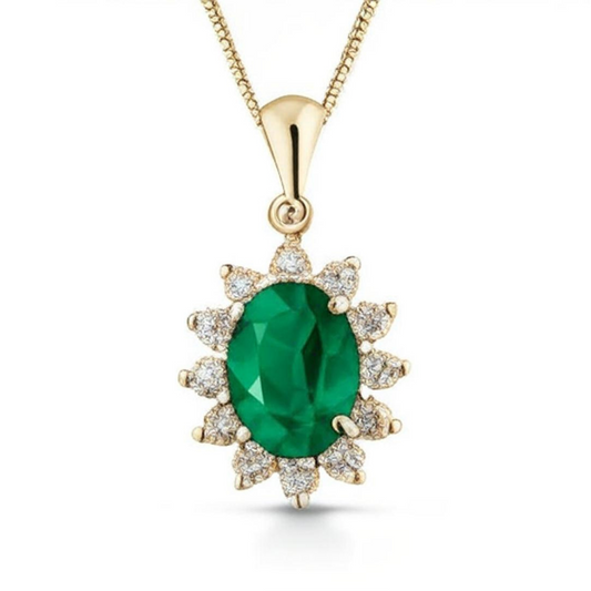 COLAR EM OURO 18K COM 10 DIAMANTES 0,25CT 1 ESMERALDA 0,36CT