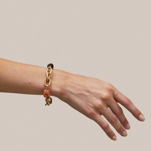 PULSEIRA VIDAL & VIDAL COM PEDRAS NATURAIS EM BRONZE BANHADO A OURO 18KT