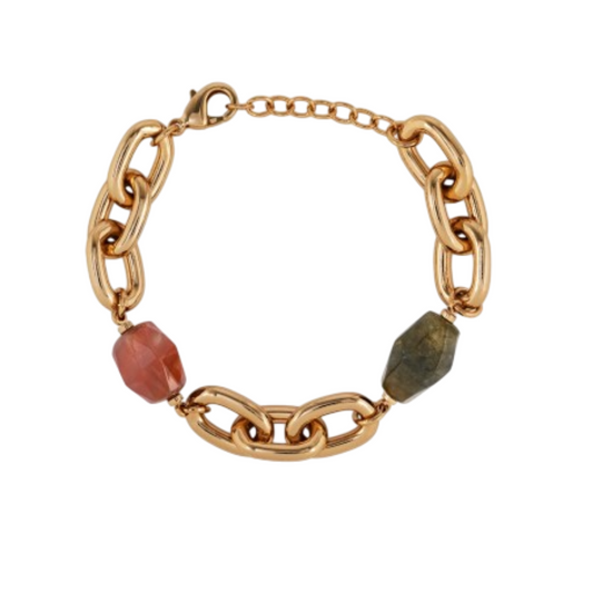 PULSEIRA VIDAL & VIDAL COM PEDRAS NATURAIS EM BRONZE BANHADO A OURO 18KT