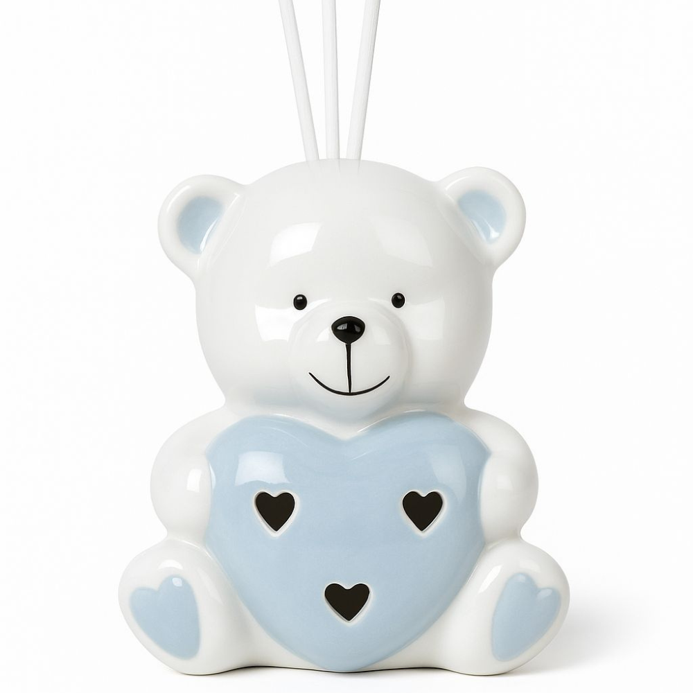 PERFUMADOR COM LED URSO AZUL 11CM X 12.50 CM EM CERAMICA
