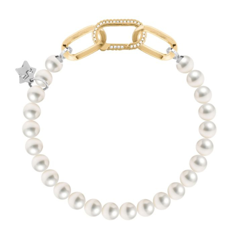 PULSEIRA REBECCA DIVA AL. COM BANHO DE OURO 24K E PEROLAS