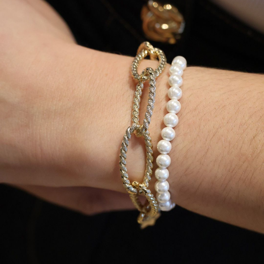 PULSEIRA REBECCA DIVA AL. COM BANHO DE OURO 24K E PEROLAS