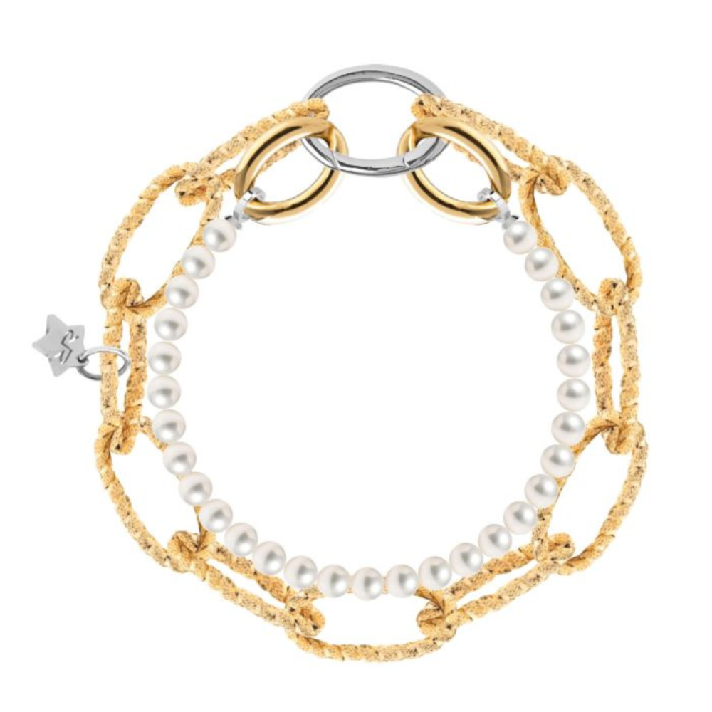 PULSEIRA REBECCA DIVA AL. COM BANHO DE OURO 24K E PEROLAS