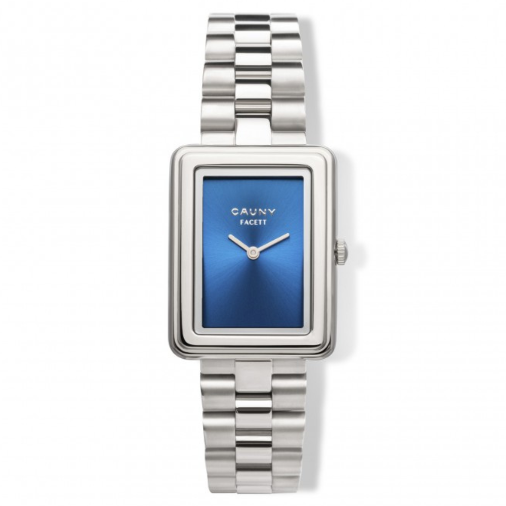 RELÓGIO CAUNY FACETT PRATEADO COM MOSTRADOR AZUL "CFT003"