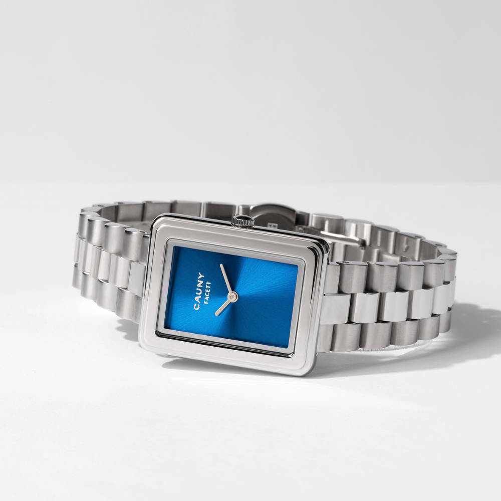 RELÓGIO CAUNY FACETT PRATEADO COM MOSTRADOR AZUL "CFT003"