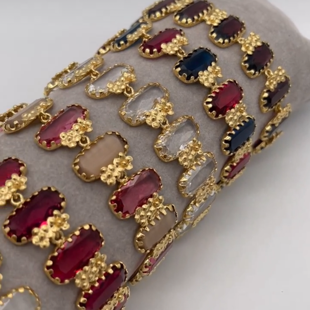 PULSEIRA JANE PRATA 925% DOURADA TIGRE E ROSA CRISTALINO