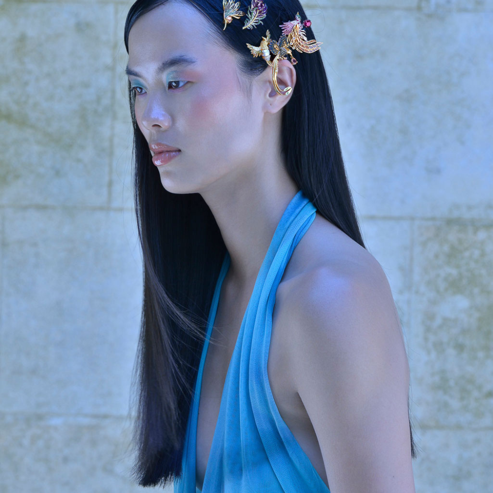 ALFINETE SALVATORE PRATA 925% DOURADA ( AVE  FENIX AMATISTA )