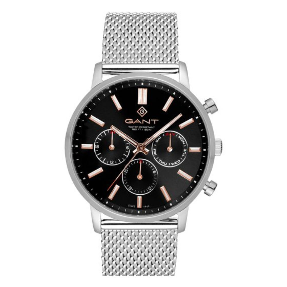 RELÓGIO GANT EASTHILL DAY DATE PRETO MILANESA PRATEADO